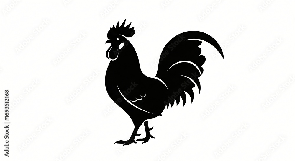 Obraz premium Elegant Black Rooster Silhouette Farm Animal Illustration Graphic Design Element