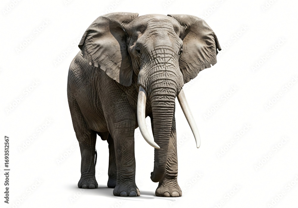Fototapeta premium Majestic African Elephant with Large Tusks Isolated on White Background Wildlife Photography