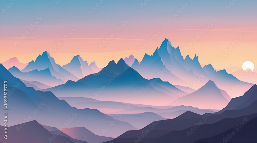 Fototapeta premium Serene Mountain Landscape at Sunset with Pastel Colors.