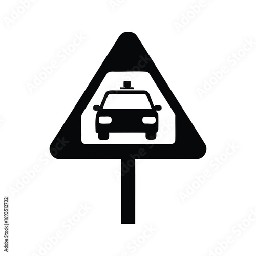 Warning road sign for taxi service, indicating a nearby taxi stand, taxi stand sign silhouette vector illustration