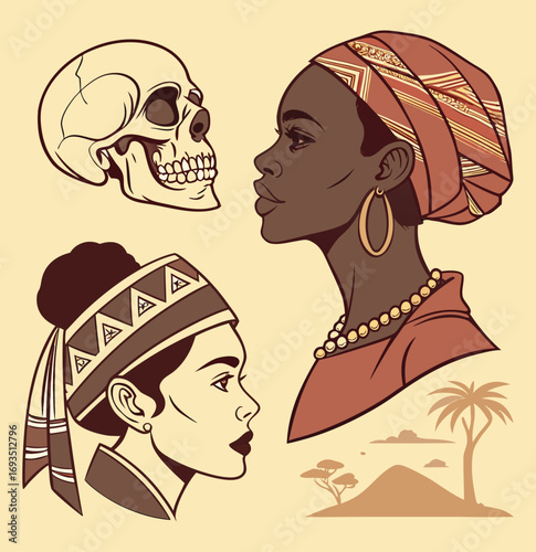 African Women and Skull: Cultural Diversity and Symbolism