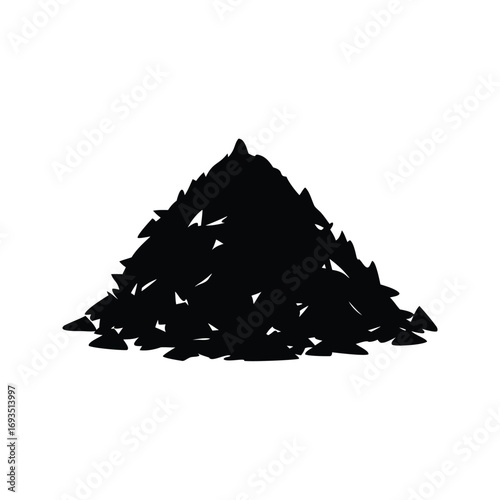 A stark silhouette of a debris pile against a clean white background, wood shavings pile silhouette vector illustration