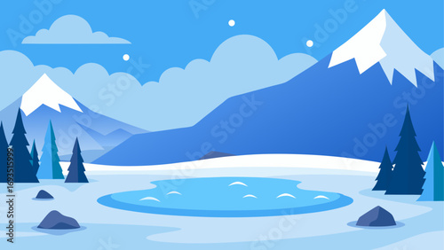 Winter landscape with mountains and lake