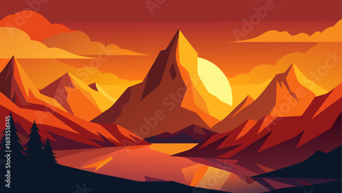Landscape of mountains and sunset scenery