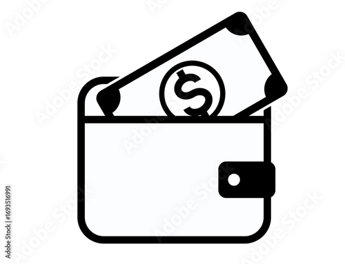money icon 83 : Wallet with Dollar Bills, money, dollar, wallet, cash, finance, currency, USD, banking, payment, savings, 