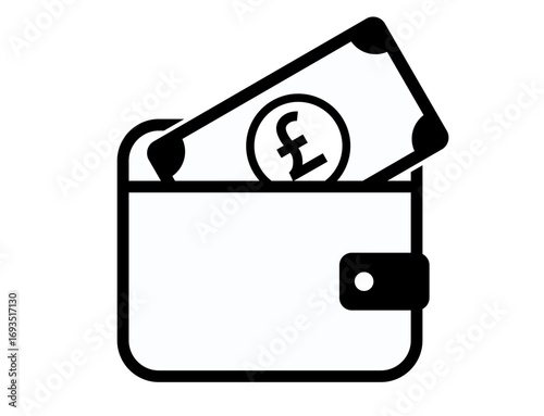 money icon 86 : Wallet with Pound Bills, pound, GBP, wallet, cash, money, bills, UK currency, finance, banking, personal finance, savings, investment, economy, 
