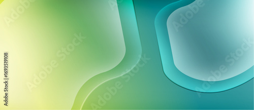 Abstract background features flowing shapes, gradient colors. Soft hues blend from yellow to teal, creating smooth transitions. Minimalist design.