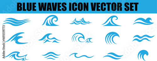 Blue waves icon vector set. Wave illustration sign collection. ocean symbol. water logo vector art and illustration