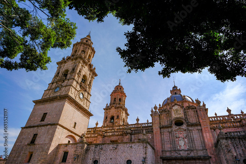 Morelia, Mexico - February 16, 2025: The Metropolitan Cathedral of Morelia in Michoacan state, Mexico.