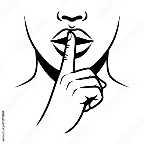 Shh Silence Symbol Coloring Page | Finger on Lips Quiet Sign Outline
