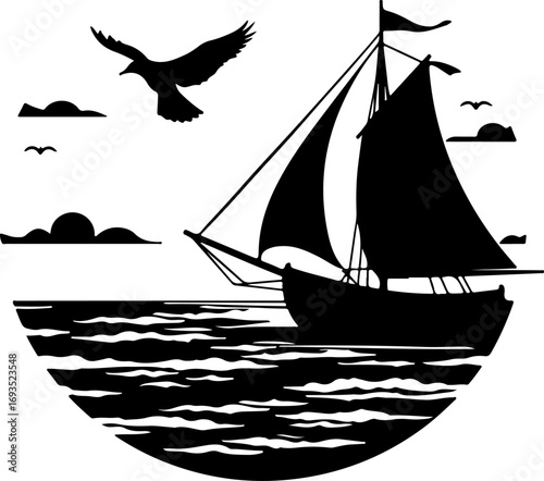 silhouette of a sailing ship, ship, boat, sea, sail, sailboat, sailing, ocean, water, yacht, pirate, vessel, nautical, old, travel, silhouette, mast, sunset, sky, schooner, transportation, summer, mar