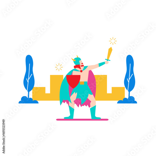 viking invader.Viking warrior with sword and shield isolated on transparent background.