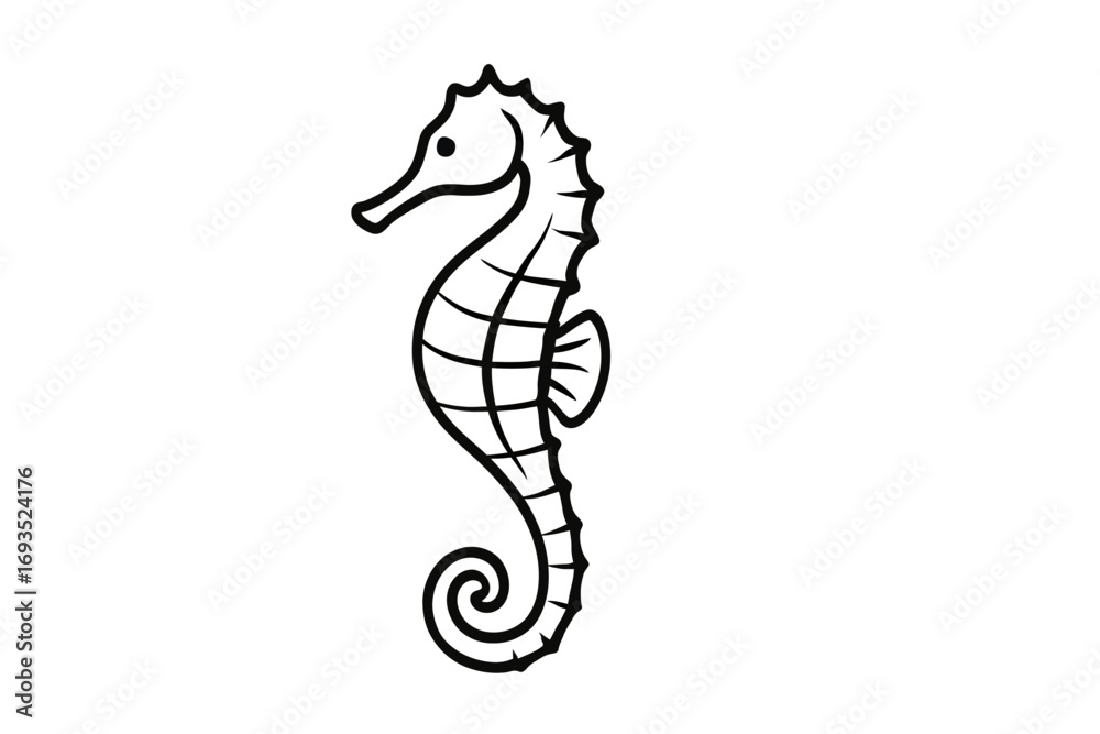 Obraz premium Elegant seahorse outline, perfect for coastal designs, nautical themes, and marine life projects; a versatile, minimalist illustration for creative ventures