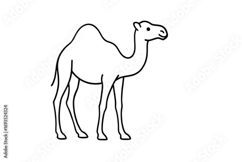 Elegant camel illustration perfect for desert adventure designs, travel promotions, or educational materials, this clean line drawing conveys simplicity and charm
