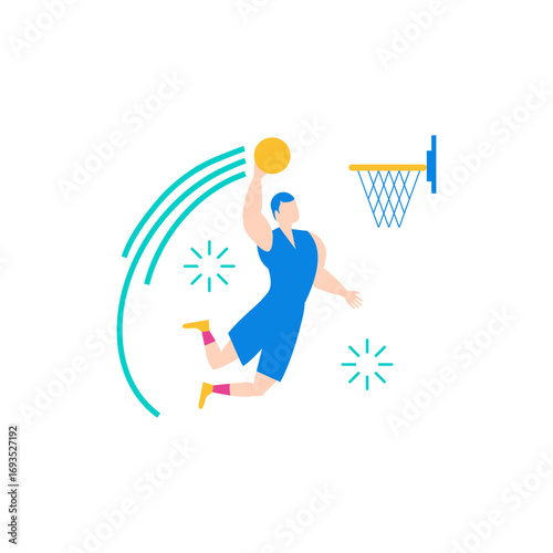 Basketball Slam Dunk.Basketball player dunking the ball isolated on transparent background.