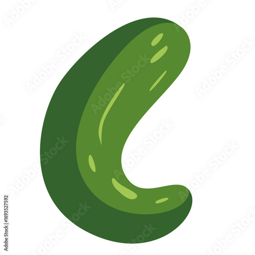 Green cucumber with simple shape. Ideal for diet graphics, fresh produce visuals, or vegetarian illustrations.