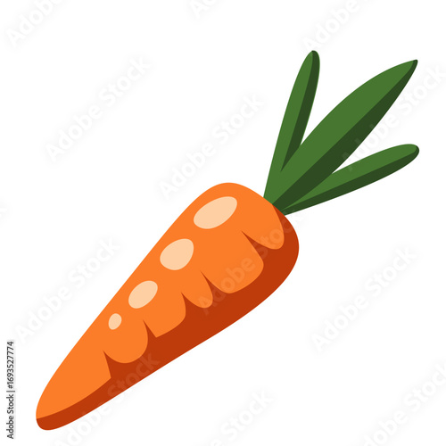 Orange carrot with green top. Suitable for diet visuals, vegetarian recipes, or healthy eating graphics.