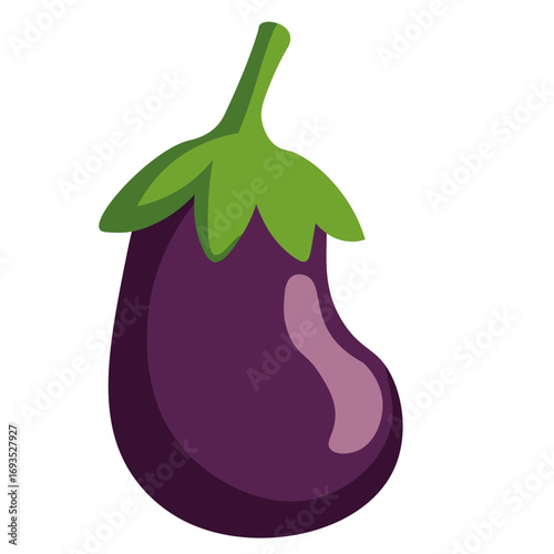 Purple eggplant with green top. Suitable for cooking illustrations, vegetarian recipes, or diet-themed designs.