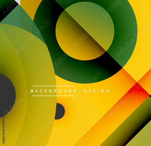 Abstract geometric shapes overlap. Yellow, green, black hues create dynamic composition. Modern design element for backgrounds.