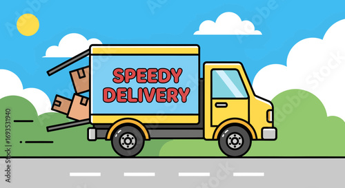 Fast and Reliable Delivery Service Speedy Truck Transporting Packages Across Town