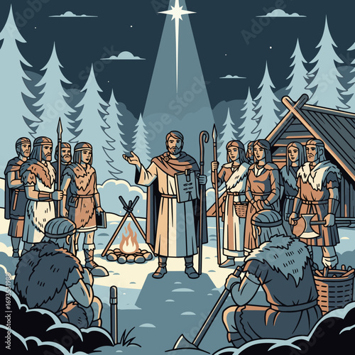 A missionary preaches the Christmas Gospel to the old Germans, bible story