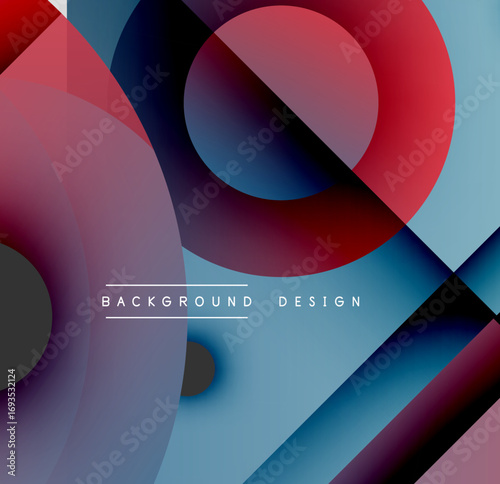 Abstract composition. Overlapping circles, rectangles create dynamic visual effect. Gradient colors blend smoothly, modern design.