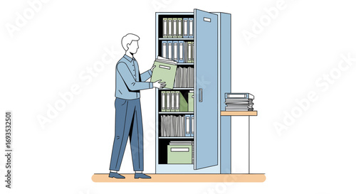 Organizing Files A Minimalist Illustration of Office Work