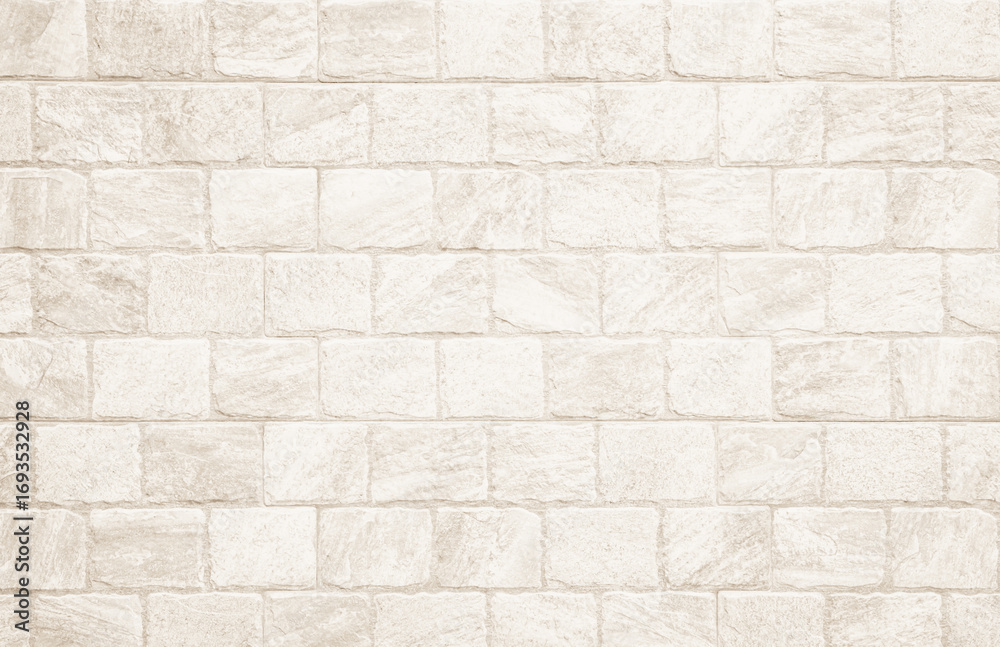 Obraz premium Detail of modern cream brick wall background photo. White light brick wall texture background for stone tile block painted in beige light color wallpaper modern interior and exterior backdrop design.
