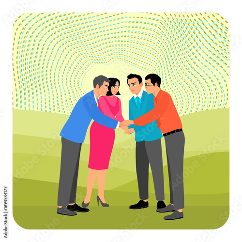 Hands reaching together concept. Business group by reaching out in a circle.