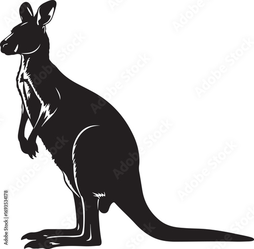 Black Kangaroo Silhouette Standing Profile marsupial