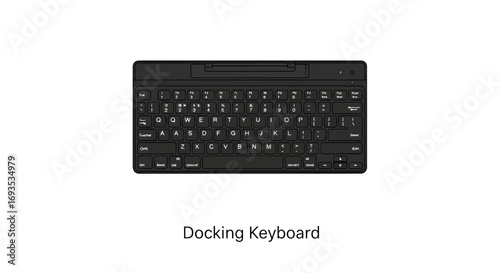 Flat vector illustration of a black docking keyboard. Modern computer peripheral icon with clean lines isolated on a white background