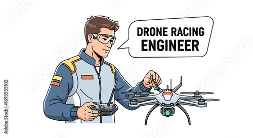 Drone Racing Engineer Vector Illustration Precision, Technology, and Skill in Aerial Sports