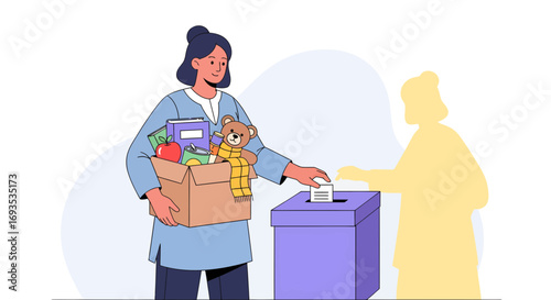 Woman Donating Goods to Charity A Flat Vector Illustration