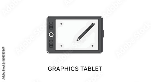 Simple flat vector icon of a digital drawing pad with a stylus. Modern graphic design tool isolated on a white background