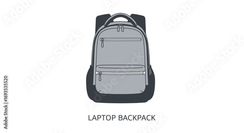 Vector illustration of laptop backpack with multiple compartments and zippers, ideal for travel