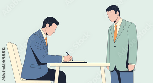 Business professionals collaborating on a document, modern flat illustration style