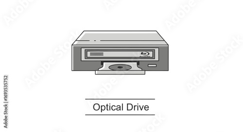 Vector Illustration of a Modern Optical Drive with Label on a Clean White Background