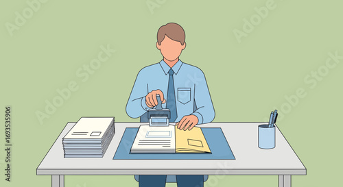 Business Professional Stamping Documents at Desk