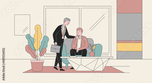 Man comforting his stressed friend - A flat vector illustration depicting support and empathy in a minimalistic design