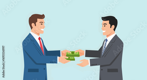 Businessmen exchanging money, transaction, illustration of finance and economy concept