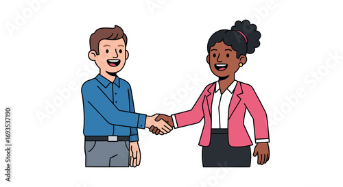 Diverse Professionals Closing a Deal A Symbolic Handshake in a Clean Line Art Style