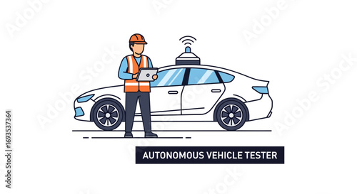 Autonomous Vehicle Tester Flat Vector Illustration of Self-Driving Car Technology