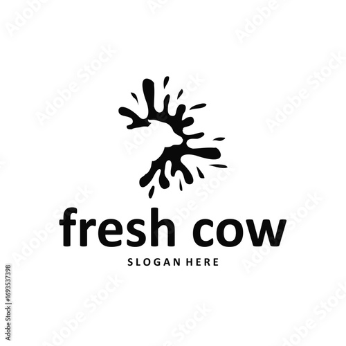 Livestock farm design concept cow logo with black silhouette of cow, design for farm, farmer, brand, business and poster template as icon symbol illustration