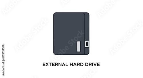 Vector illustration of an external hard drive on a white background. Flat design icon with clean lines for data storage concepts