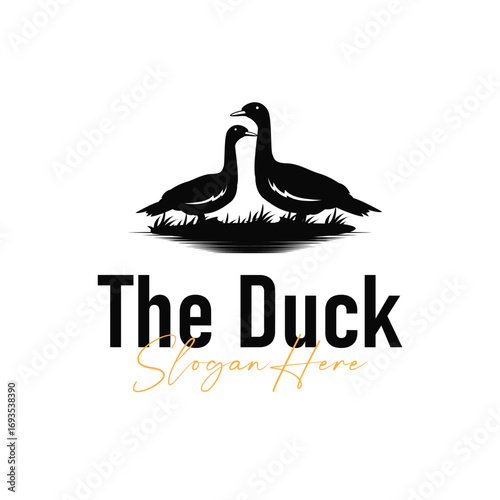 Duck logo black silhouette design livestock concept farm animal duck silhouette design for product brand, poster, symbol, icon templet illustration