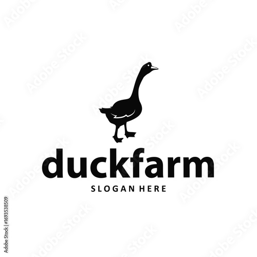 Duck logo black silhouette design livestock concept farm animal duck silhouette design for product brand, poster, symbol, icon templet illustration