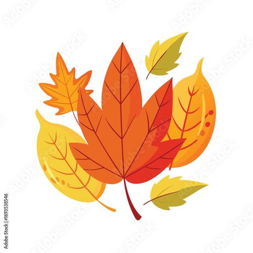 Vibrant autumn leaves collection in warm fall colors