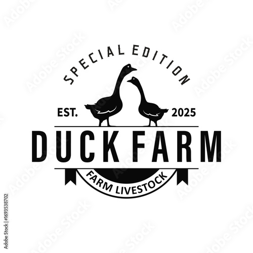 Duck logo black silhouette design livestock concept farm animal duck silhouette design for product brand, poster, symbol, icon templet illustration