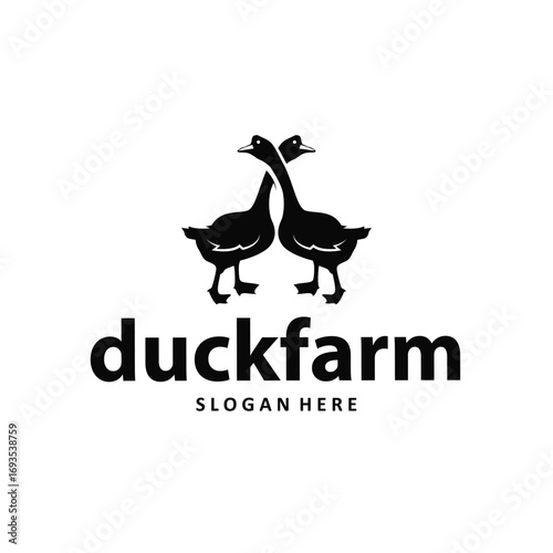 Duck logo black silhouette design livestock concept farm animal duck silhouette design for product brand, poster, symbol, icon templet illustration