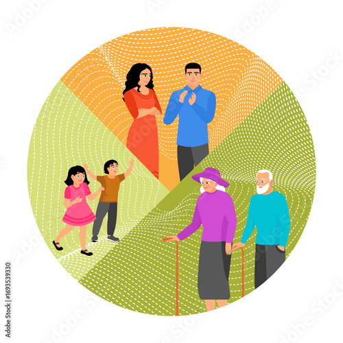 Growing Family Life Stages. Various Life Stages and Family Generations in a Circle.